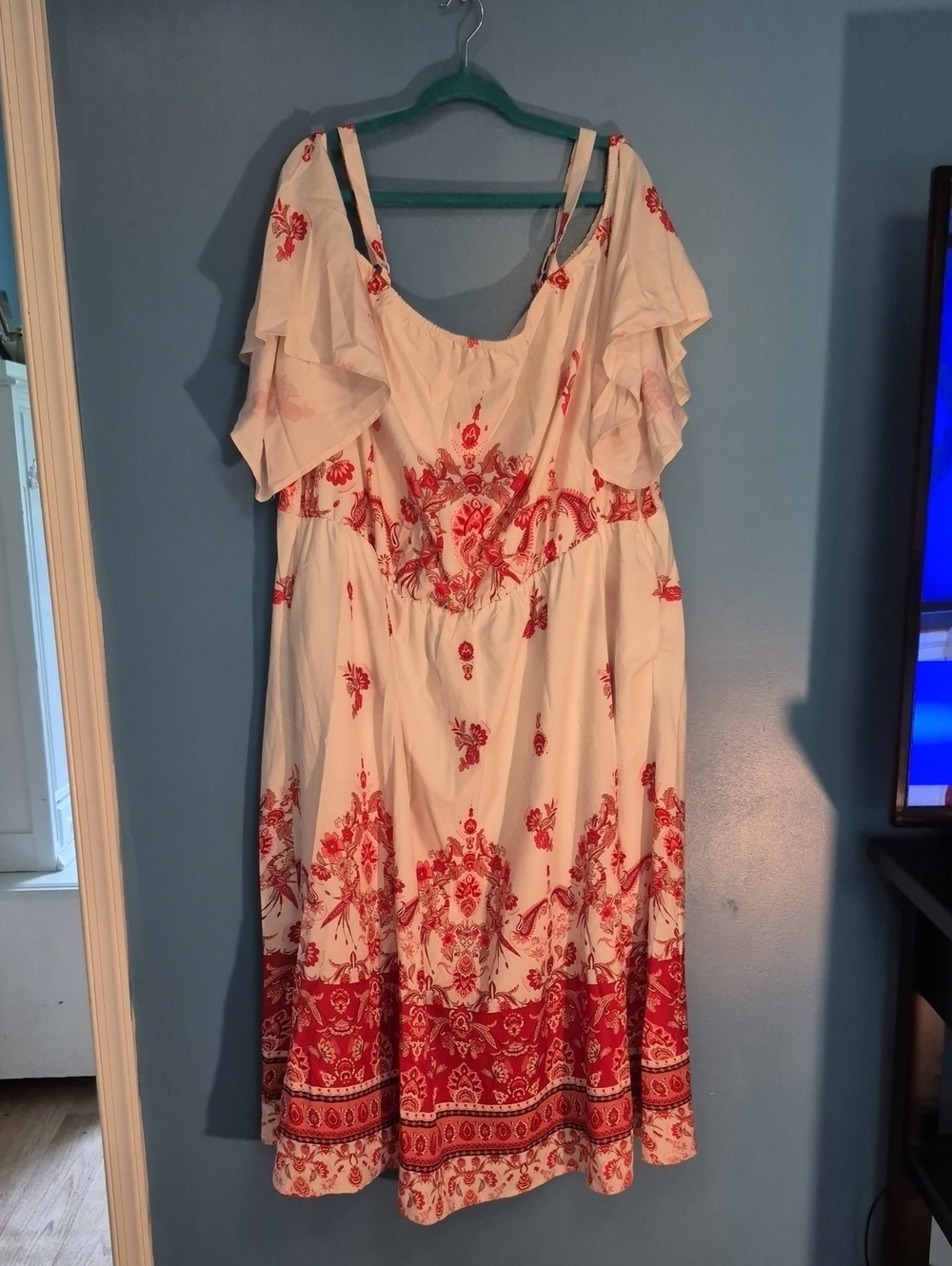 BloomChic White Maxi Dress with Red Floral Border